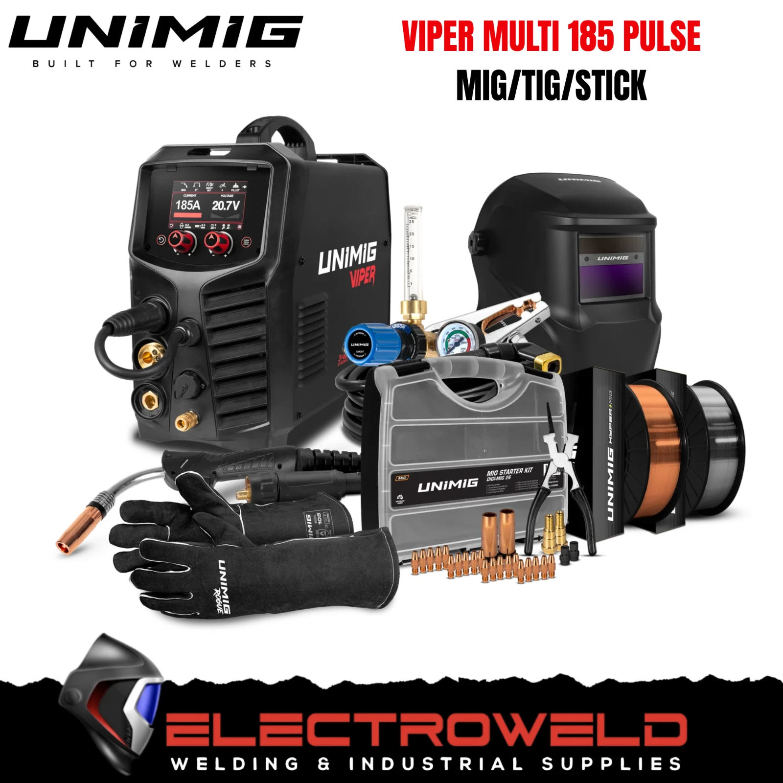 VIPER MULTI 185 Pulse Bundle MIG/TIG/STICK Multi-Process Welder PK11116